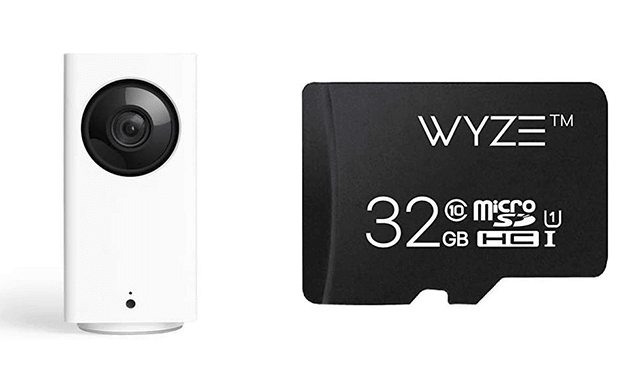 Wyze Cam Pan 1080p Pan Tilt Zoom Indoor Smart Home Camera with Wyze 32GB MicroSD Card Class 10